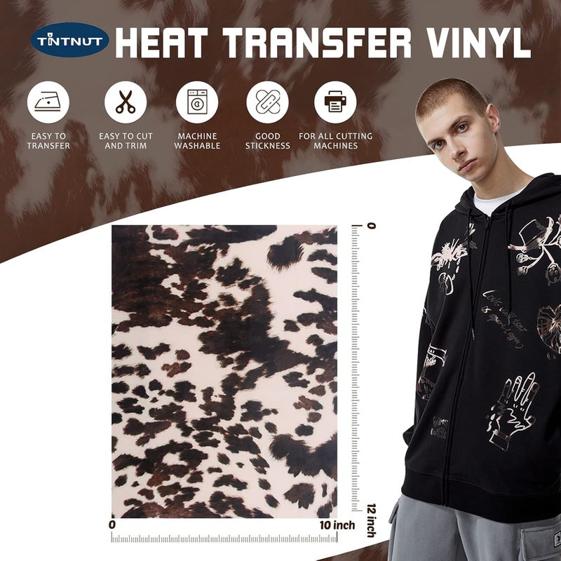 Tintnut Cowhide HTV Vinyl - 10 Sheets 12 x 10 inches Brown Heat Transfer Vinyl Animal Printed Patterned HTV Iron on Vinyl for T-Shirts DIY Compatible with Cricut or Silhouette Cameo - Image 2